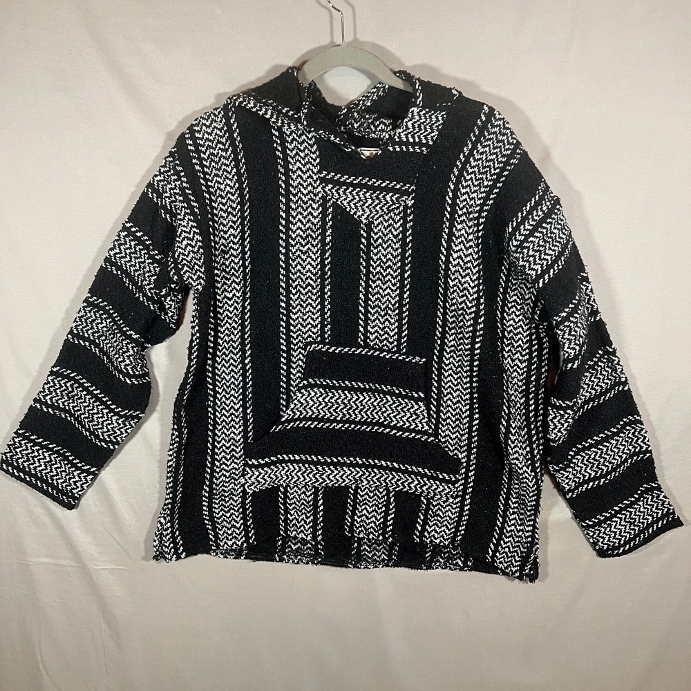 Retro 90s Dead Head Black & White Hoodie Baja Joe - Unisex Small Chunky Drug Rug